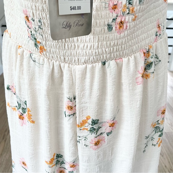 NWT XXL Lily Rose floral and cream, ivory, pink textured, midi dress - Picture 5 of 8